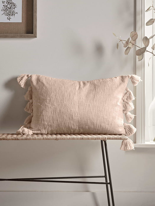 Woven Tasseled Cushion - Soft Blush