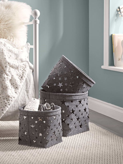 Three Starry Felt Baskets - Charcoal