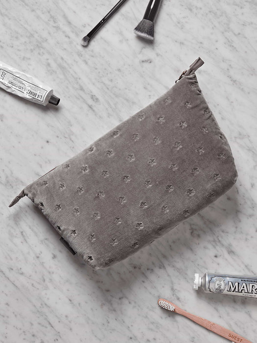Star Embroidered Beauty Bag - Grey