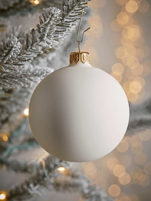 Six Medium Handblown Glass Baubles - Cream