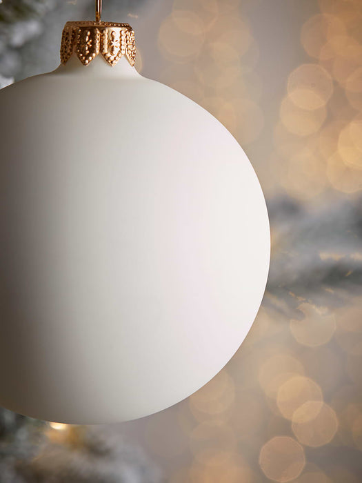 Six Medium Handblown Glass Baubles - Cream