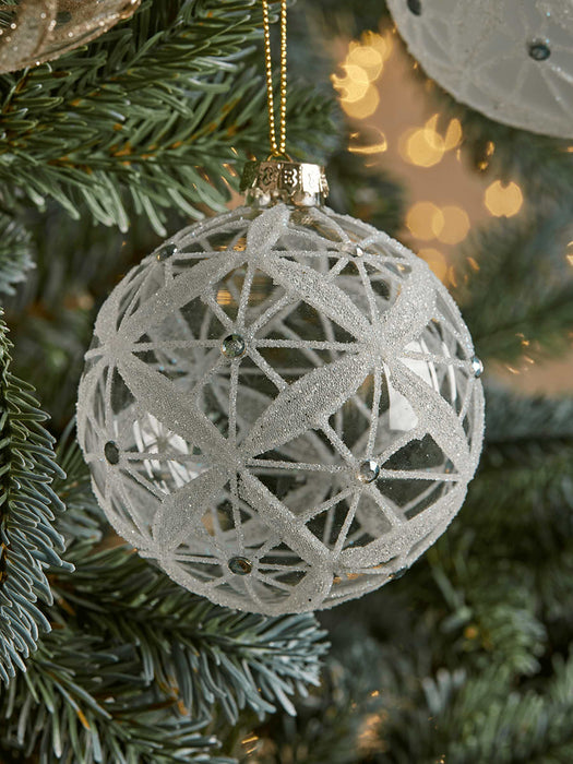 Six Glittered Filigree Glass Baubles