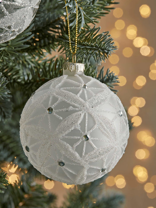 Six Glittered Filigree Glass Baubles