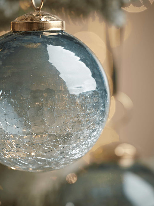 Six Ombre Crackle Glass Baubles - Blue