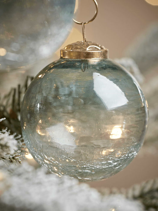 Six Ombre Crackle Glass Baubles - Blue