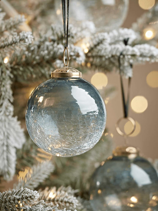 Six Ombre Crackle Glass Baubles - Blue