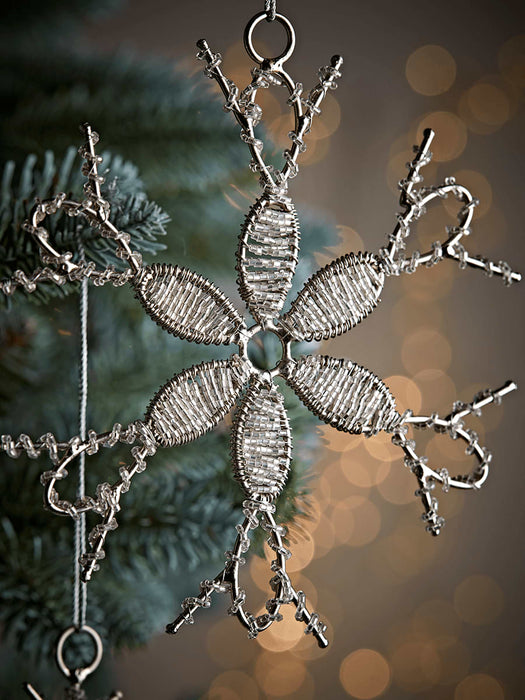 Three Beaded Wire Snowflakes - Silver