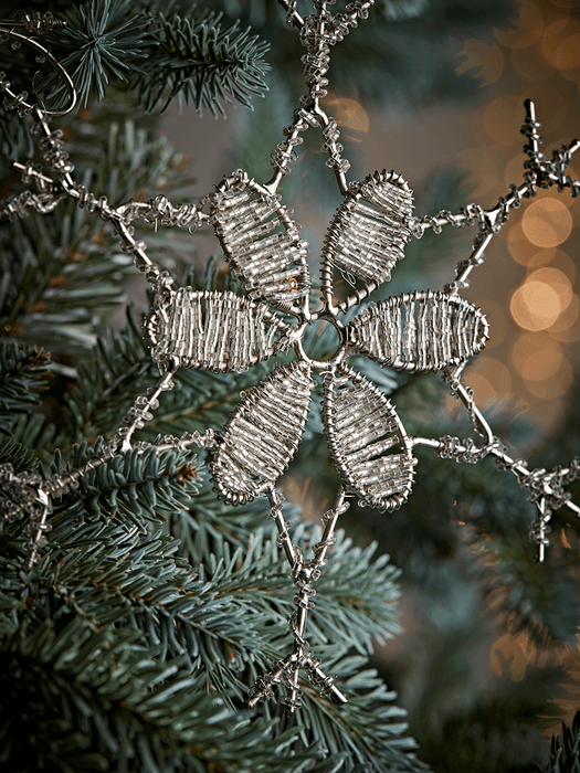 Three Beaded Wire Snowflakes - Silver