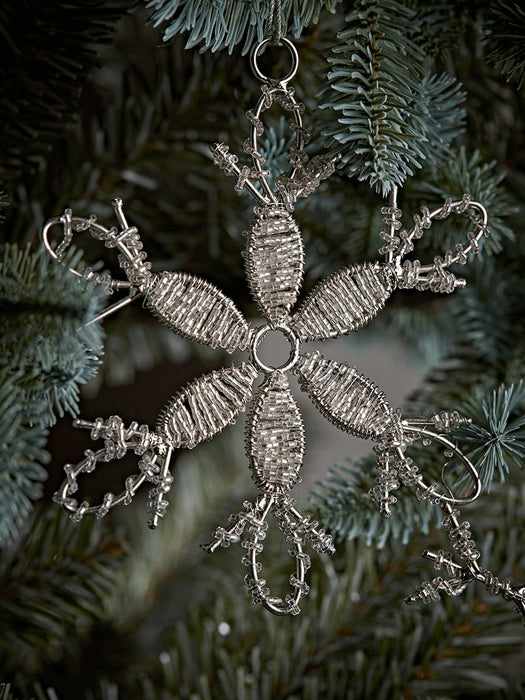 Three Beaded Wire Snowflakes - Silver