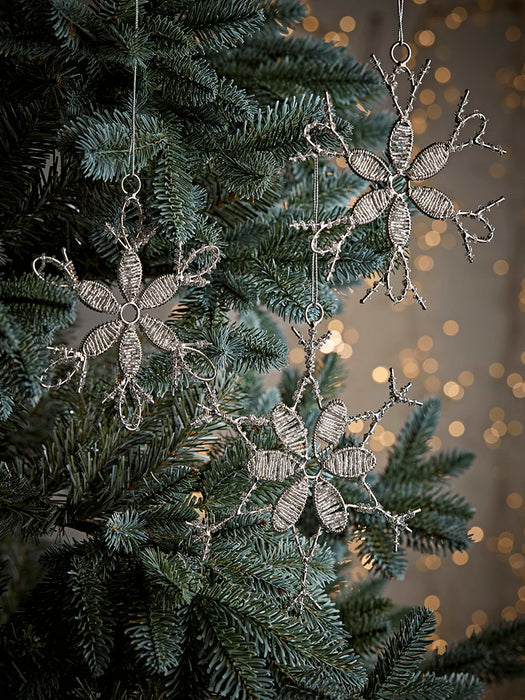Three Beaded Wire Snowflakes - Silver
