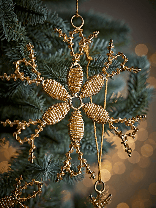 Three Beaded Wire Snowflakes - Gold
