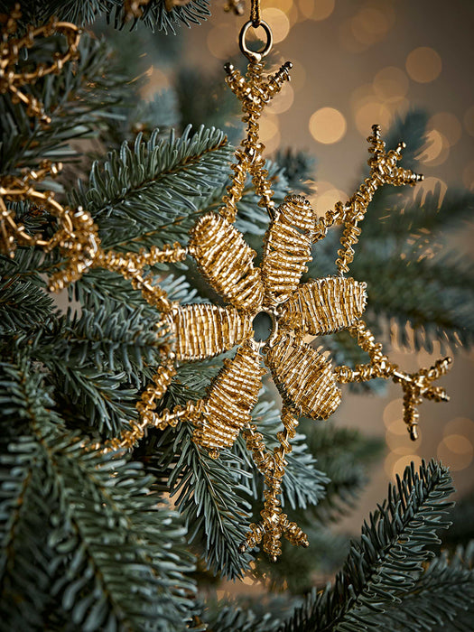 Three Beaded Wire Snowflakes - Gold