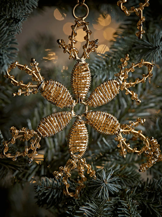 Three Beaded Wire Snowflakes - Gold