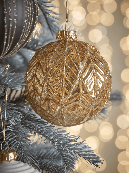 Twelve Large Textured Glass Baubles - Gold & Black