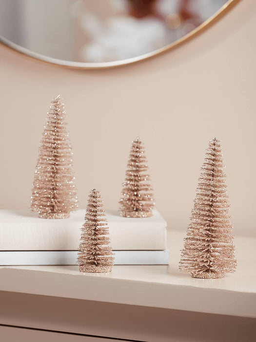 Four Blush Glittered Brush Trees