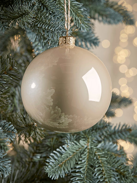Four Large Handblown Glass Baubles - Soft Pearl