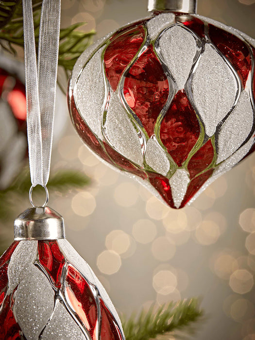 Twelve Red White Textured Glass Baubles