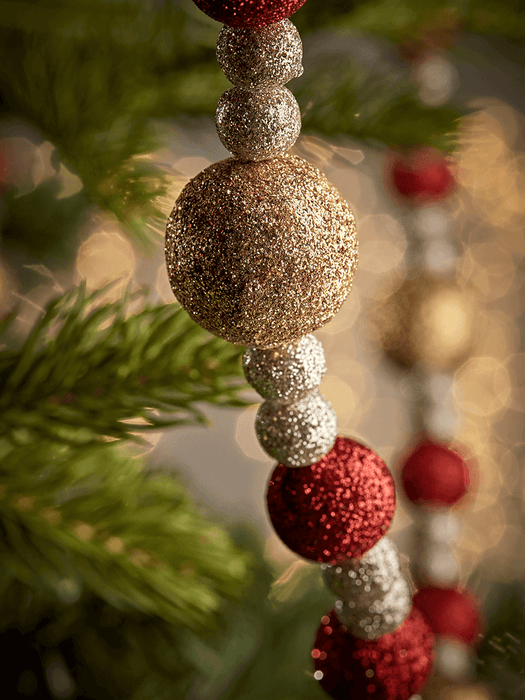 Three Glittered Beaded Garlands - Red