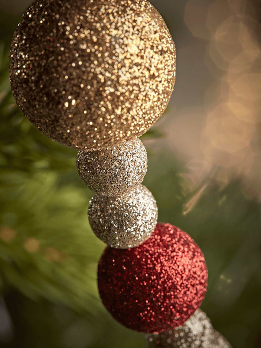 Three Glittered Beaded Garlands - Red