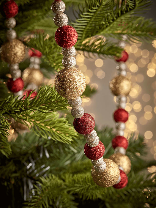 Three Glittered Beaded Garlands - Red