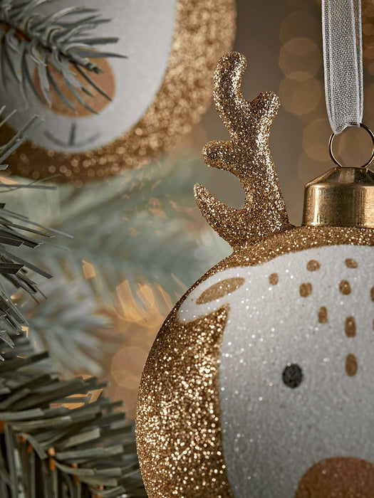 Six Glittered Reindeer Baubles