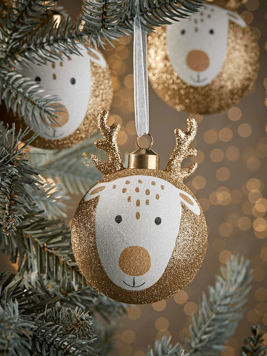 Six Glittered Reindeer Baubles