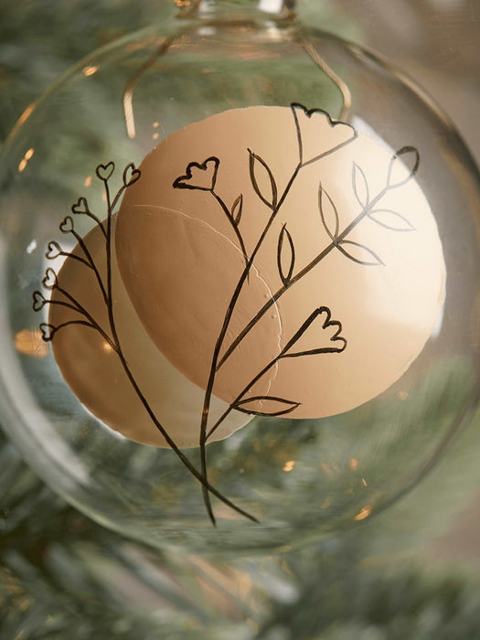 Six Floral Silhouette Glass Baubles