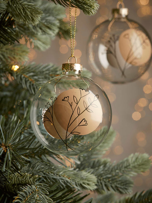 Six Floral Silhouette Glass Baubles