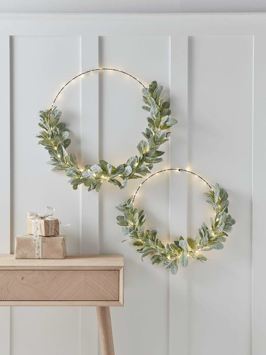 Two Light Up Eucalyptus Wire Wreaths