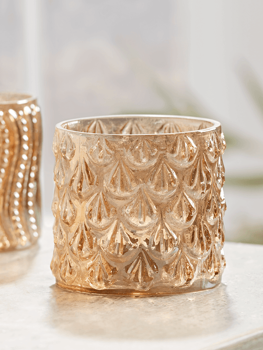 Two Textured Amber Tealight Holders