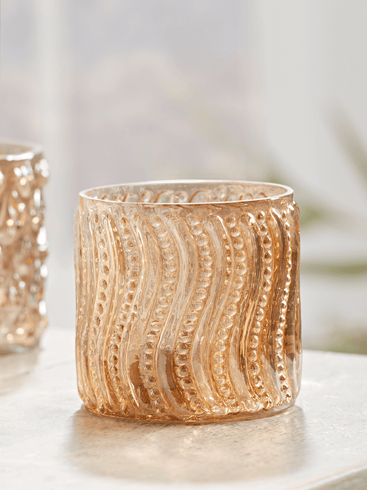 Two Textured Amber Tealight Holders