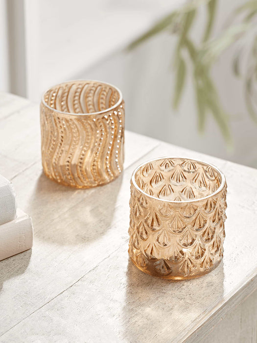 Two Textured Amber Tealight Holders