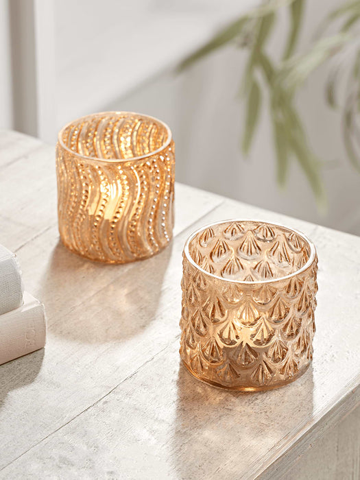 Two Textured Amber Tealight Holders