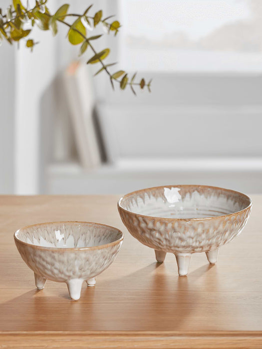 Two Glazed Standing Bowls