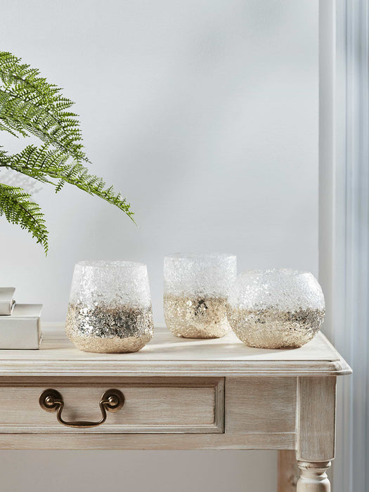 Three Crackle Metallic Tealight Holders