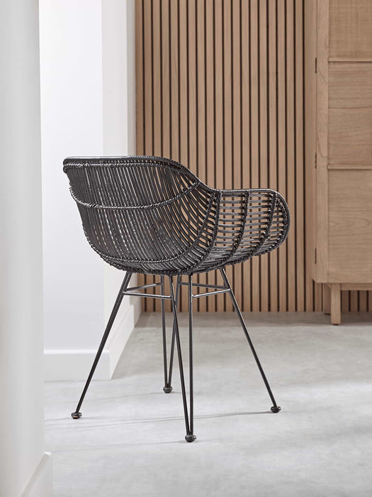 Flat Rattan Armed Chair - Black