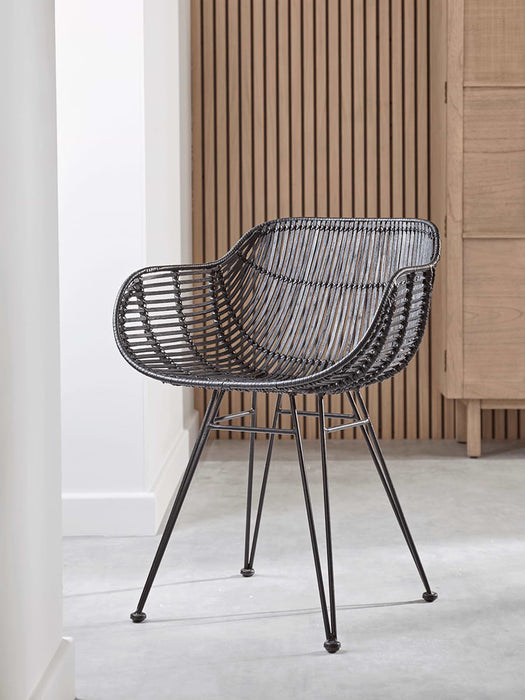 Flat Rattan Armed Chair - Black