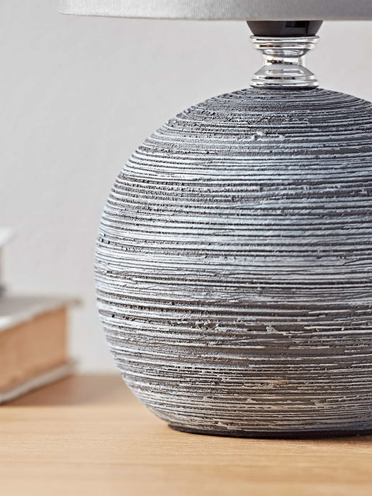 Round Textured Bedside Lamp - Soft Grey