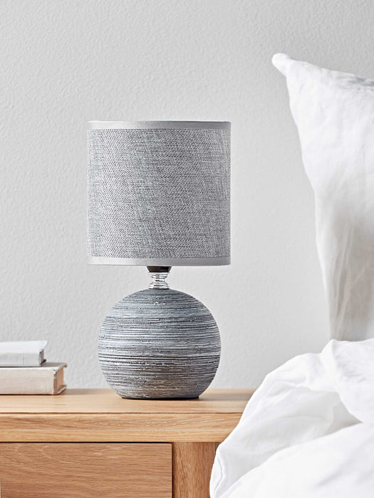 Round Textured Bedside Lamp - Soft Grey