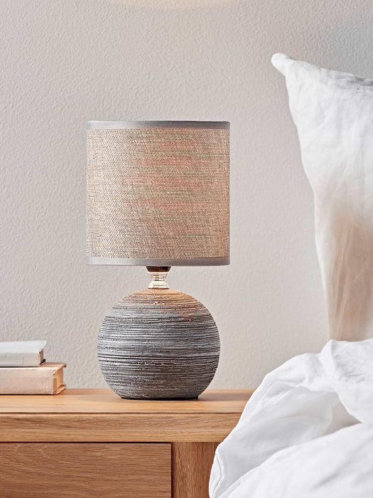 Round Textured Bedside Lamp - Soft Grey