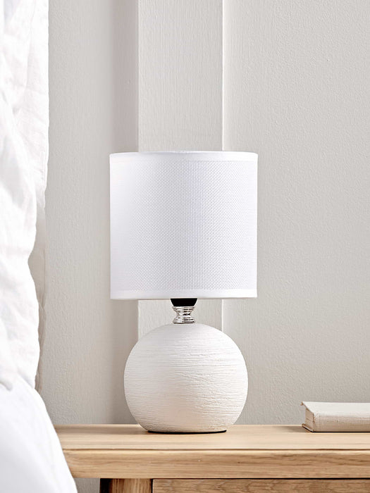 Round Textured Bedside Lamp - White