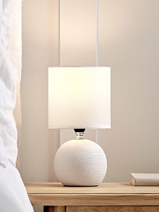 Round Textured Bedside Lamp - White