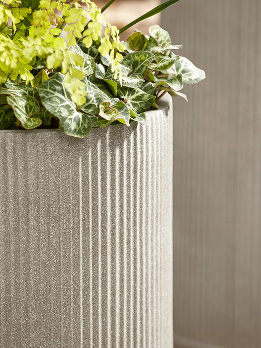 Three Striped Tall Concrete Planters - Taupe