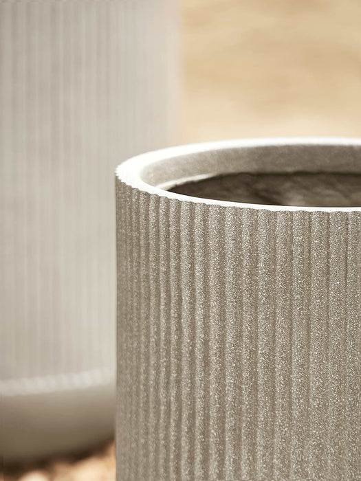 Three Striped Tall Concrete Planters - Taupe