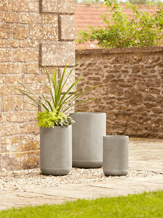 Three Striped Tall Concrete Planters - Taupe