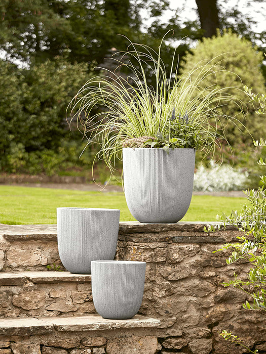 Three Fluted Plastic Curved Planters - Soft Grey