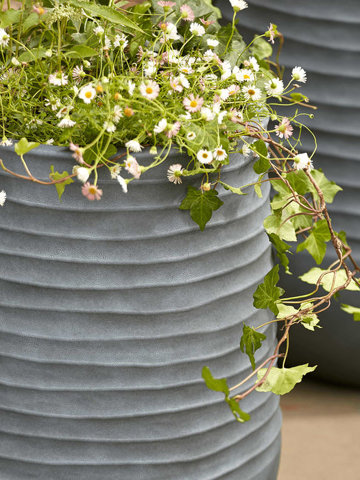 Three Ridged Plastic Tall Planters - Deep Grey