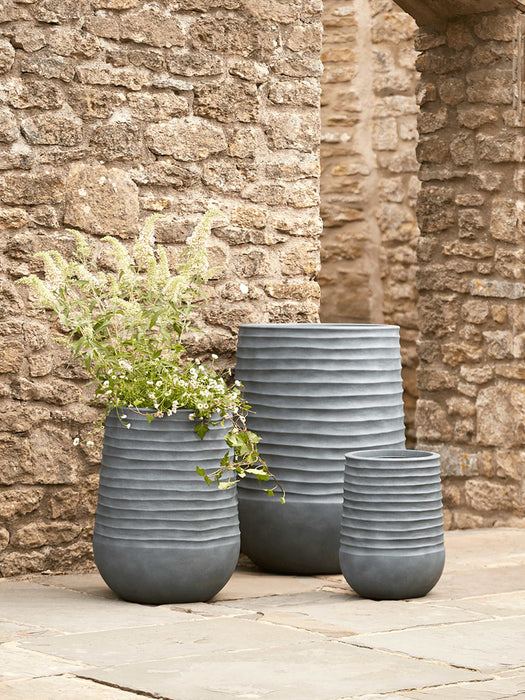 Three Ridged Plastic Tall Planters - Deep Grey