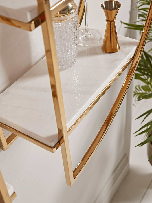 Two Gold & Marble Half Round Shelves