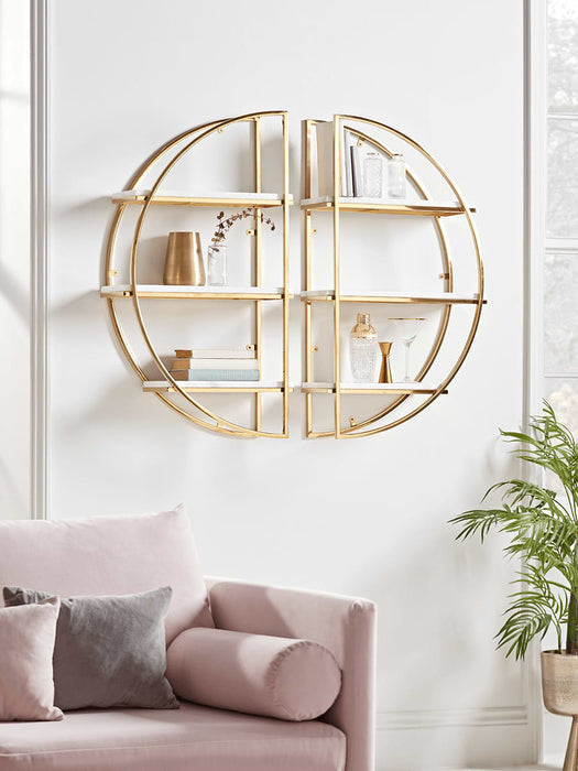 Two Gold & Marble Half Round Shelves